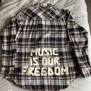 Plaid Button Down Shirt with Graphic Design